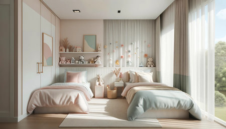 3d Illustration of a bedroom interior design in a modern styleの素材