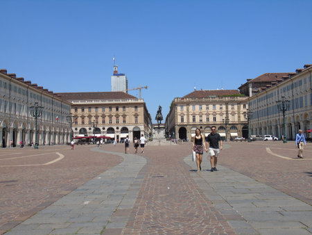 Piemonte, Italy - 08/04/2018: An amazing photography of the city of Turin from italy in summer days from the high and low part of the city including the beautiful river of Po from the centerのeditorial素材