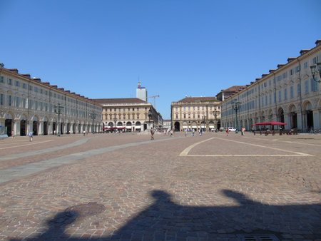 Piemonte, Italy - 08/04/2018: An amazing photography of the city of Turin from italy in summer days from the high and low part of the city including the beautiful river of Po from the centerのeditorial素材