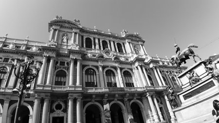 Turin, Italy - June 15, 2020: An amazing photography of the city of Turin from italy in summer days from the high and low part of the city. Old buildings and typical artistic squares.のeditorial素材