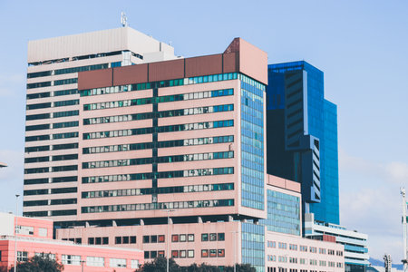 Genova, Italy-January 29, 2022: Beautiful modern high-rise buildings against the sky. 3d...