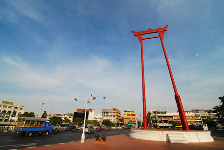 the red pillar of swing bangkok thailand blue sky symbol capitalのeditorial素材