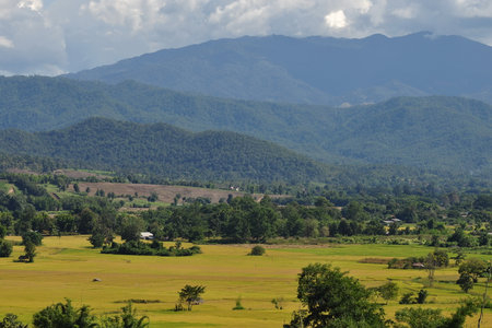 the beautiful of cloud sky mountain in countrysideの写真素材