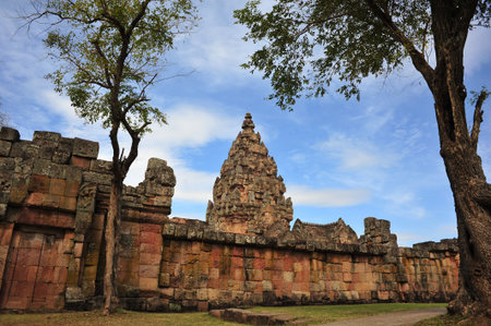 Phanomrung historical park is the stone castle in buriram province of thailand and is the sculpture architecture building from cambodia territory culture in asiaの写真素材