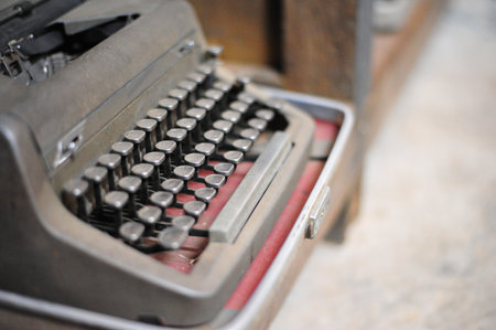 the old retro vintage type writer so classic manual machine technology for print paper in the past...