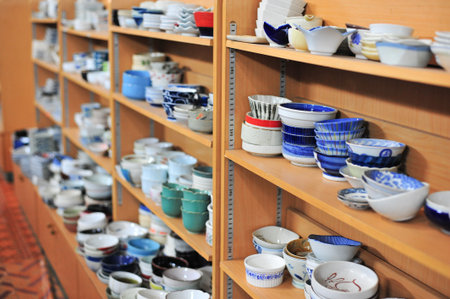 the group of bowl put for sale in the marketの写真素材