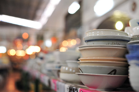 the group of bowl put for sale in the marketの写真素材