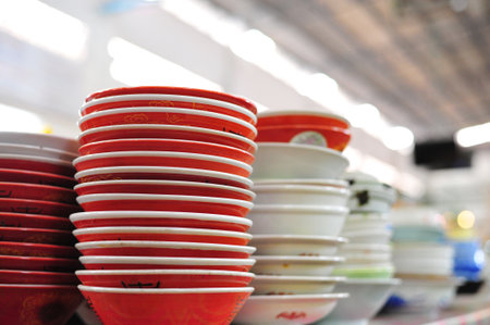 the group of bowl put for sale in the marketの写真素材
