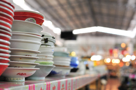 the group of bowl put for sale in the marketの写真素材