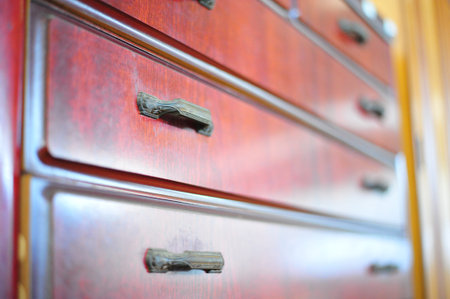 the old retro vintage of wood drawer in house for storageの写真素材