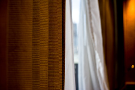 the curtain install at window of bedroom for protect light from the sun between sleepの写真素材