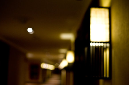 the light from vintage lamp in hotel and blur focusの写真素材