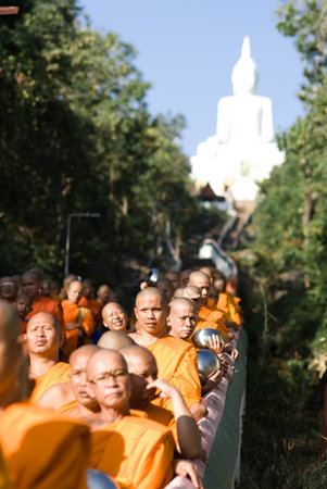 Khon Kaen, Thailand - Oct 28 : Tak Bat Devo Rohana is the Festival of buddhism for give food...