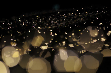 Blur focus of light on black background from lamp in night on Christmas before new year 2018 so...