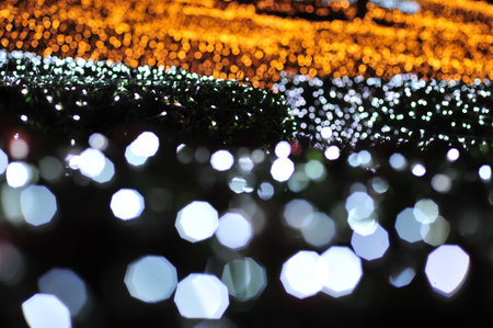 Blur focus of light on black background from lamp in night on Christmas before new year 2018 so beautiful romantic holidayの写真素材