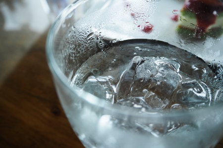 close up of ice in glass water prepare for drink in summerの写真素材