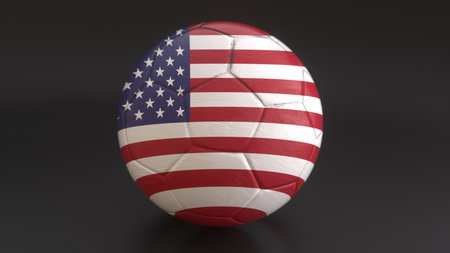 USA flag embedded in a soccer ball on gray backgroundの写真素材