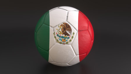 Mexico flag embedded in a soccer ball on gray backgroundの写真素材