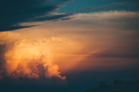 Dramatic clouds at sunsetの写真素材