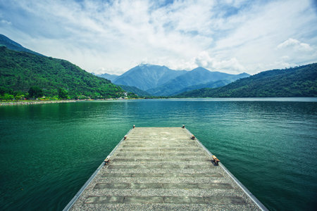 lake in the mountains Liyutan Reservoirの写真素材