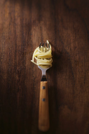 fork with pastaの写真素材