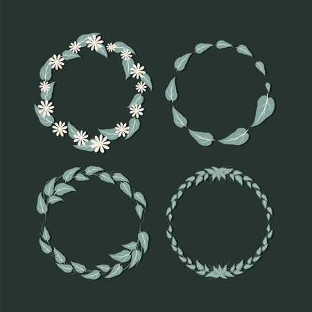 Set Beauty wreath floral ornaments Vectorのイラスト素材