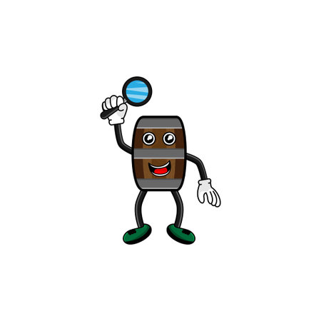 wine barrel character with magnifying glass vector design illustrationのイラスト素材