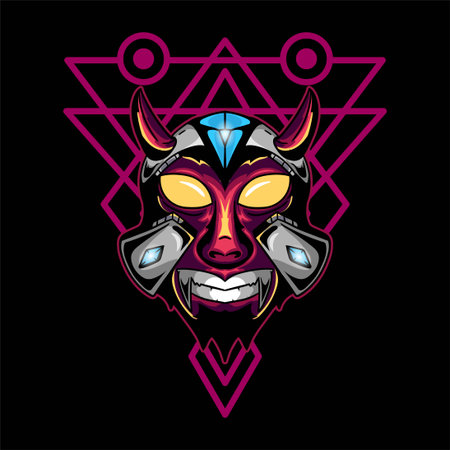 Horned skull with diamond geometric shape background vector graphic design illustrationのイラスト素材