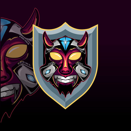 Horned skull mecha with diamond vector graphic design illustrationのイラスト素材