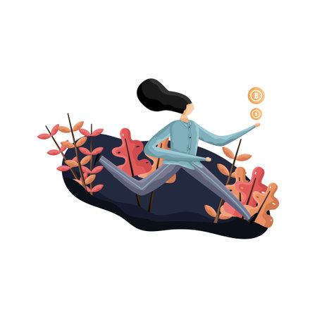 Cryptocurrency illustration.Concept of landing page.Vector design template isolated.のイラスト素材