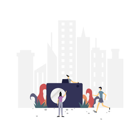 Pose with the camera flat illustration.Vector design template.Suitable for landing page, ui,...