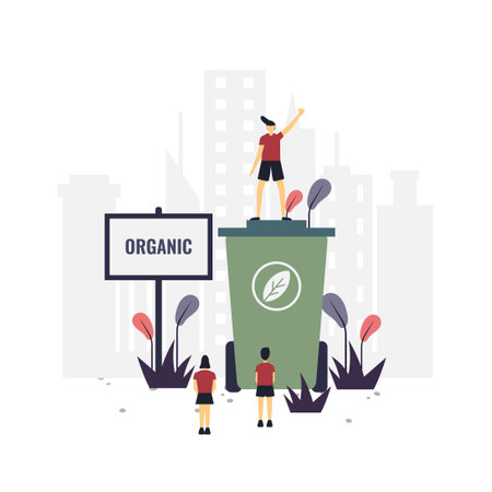 Waste disposal education flat illustration.Vector design.Suitable for landing page, ui, website, mobile app, editorial, poster, flyer, article, and banner.のイラスト素材