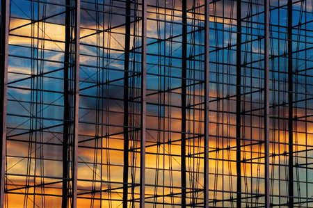 sunset seen on office windows