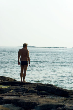 man near seaの写真素材