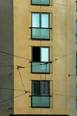 building and tram lines