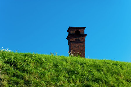 chimney on grassの写真素材