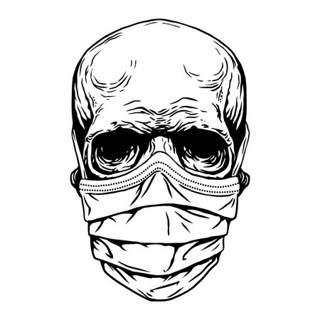Skull face in medical face mask and hat. Corona virus quarantine Concept print poster shirt desing tattooのイラスト素材