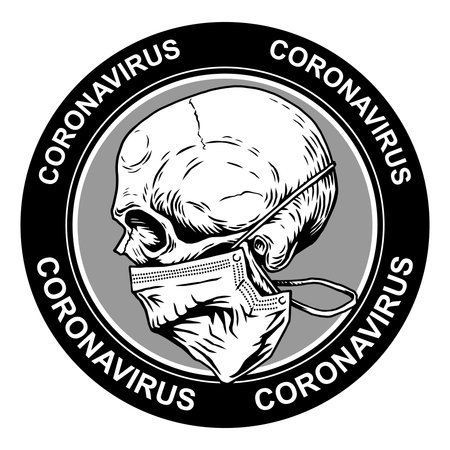 Skull face in medical face mask. Infectious disease, flu protection, avoiding virus. Corona virus quarantine 2019-nCoV. Concept for print poster shirt, desing tattoo, sigh. Vector illustration.のイラスト素材