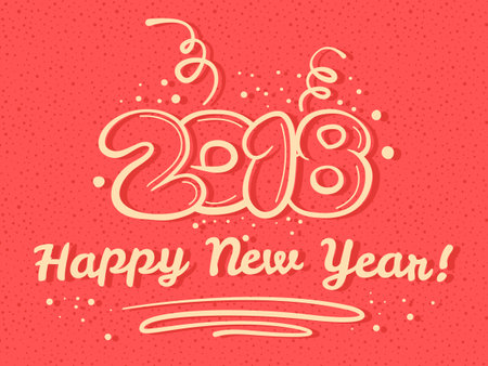 Postacard concept with new year wishing on red noisy background. Vector illustration.のイラスト素材