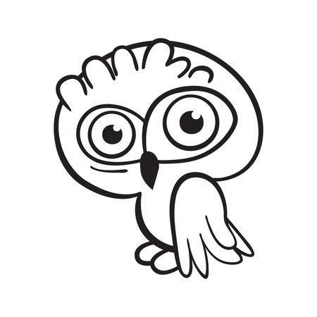 Cartoon linear owl on white background. Vector illustration.のイラスト素材