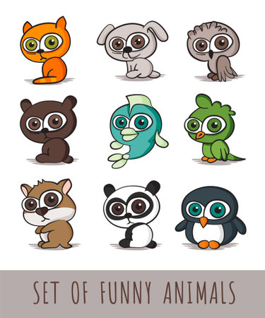 Set of funny cartoon animals on white background.のイラスト素材