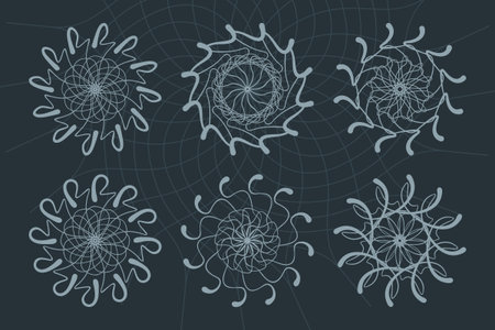 Set of abstract geometric circle elements. Vector illustration of mandalas ornament for postcards, banners, T-shirts.のイラスト素材