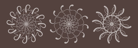 Set of abstract geometric circle elements. Vector illustration of mandalas ornament for postcards, banners, T-shirts.のイラスト素材