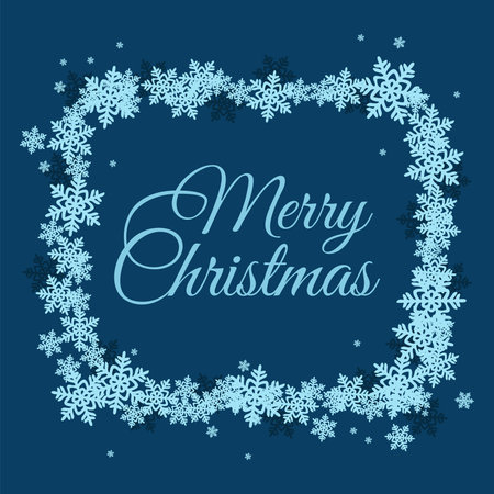 Christmas banner template with snowlakes border on dark blue background. Vector illustration.のイラスト素材