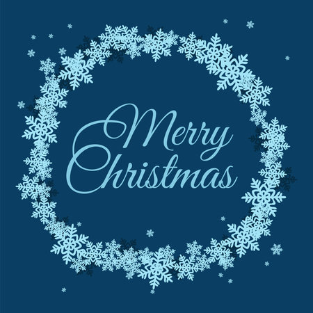 Christmas banner template with snowlakes border on dark blue background. Vector illustration.のイラスト素材
