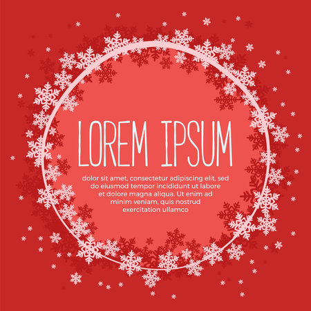 Christmas banner template with snowflakes border on red background.のイラスト素材