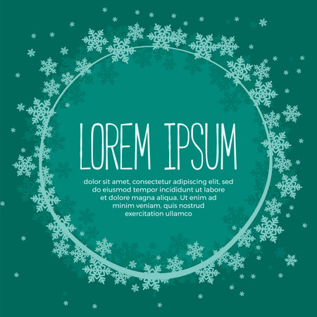 Christmas banner template with snowflakes border on turquoise background.のイラスト素材
