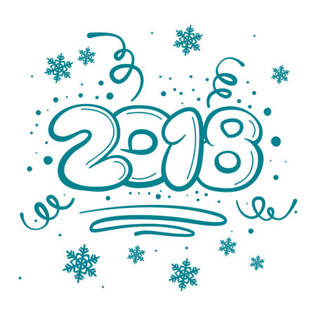 Square postacard concept with new year digits on turquoise background with snowlakes silhouettes. Vector illustration.の写真素材
