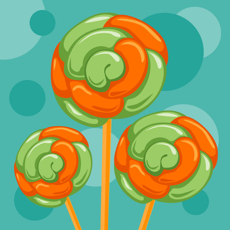 Candy and caramel sweets on sticks. Vector illustration.のイラスト素材