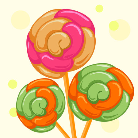 Candy and caramel sweets on sticks. Vector illustration.のイラスト素材